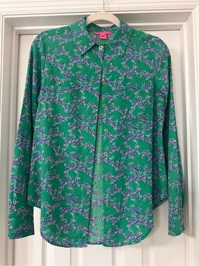 Lilly Pulitzer Green with Blue Zebra-Print Blouse